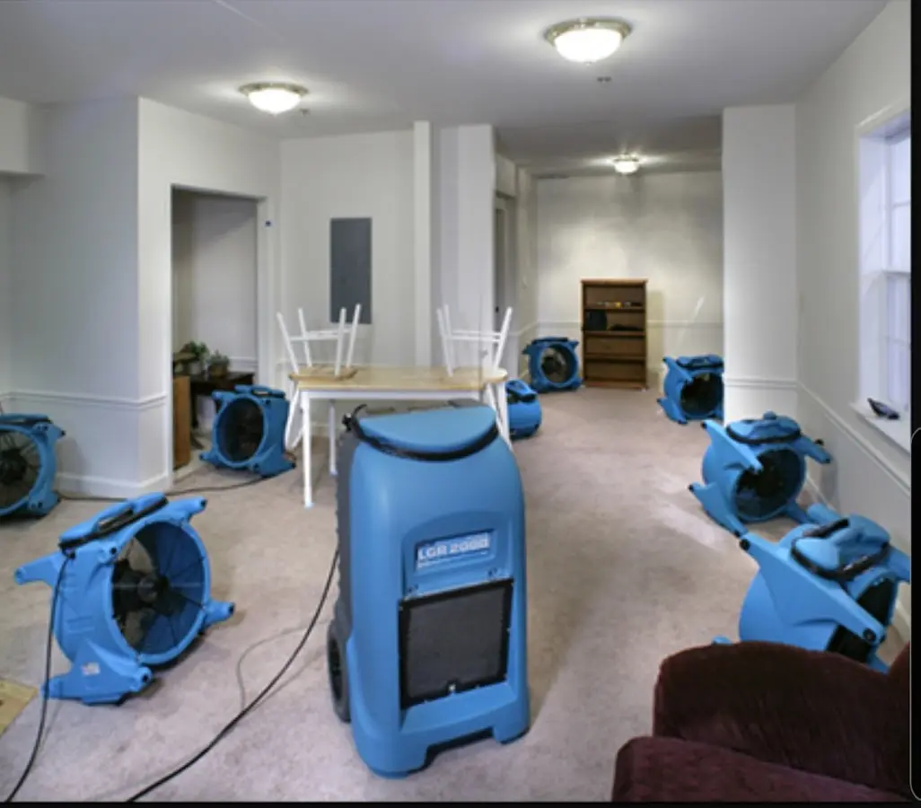 Air movers and dehumidifier setup for Water Extraction & Removal in Perkiomen